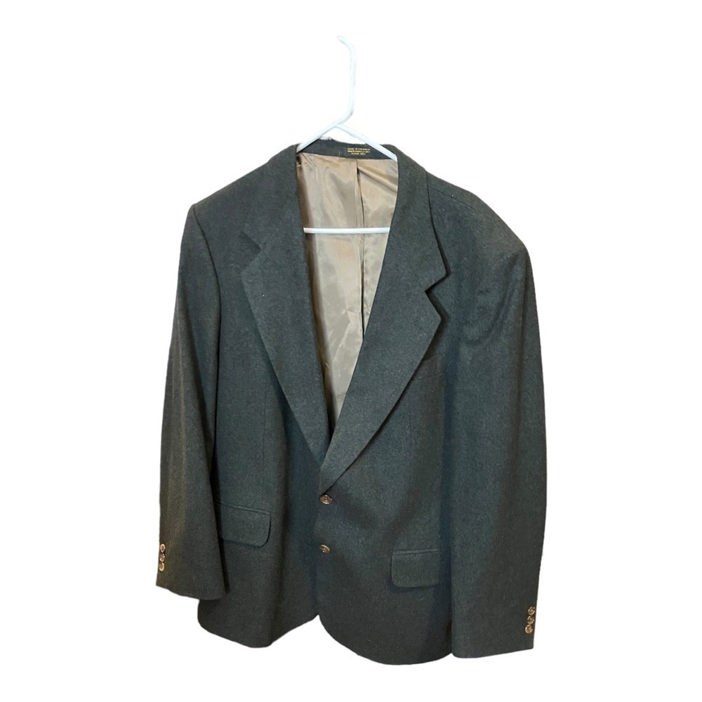 Oscar de la Renta Tailored Clothing Wool Blazer Charcoal Gold Lining